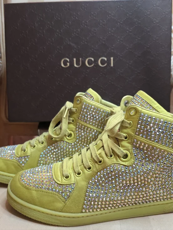AUTHENTIC GUCCI SWAROVSKI CRYSTAL SHOES SIZE 37.5 EURO 7.5 US WITH ORIGINAL BOX - Picture 1 of 11